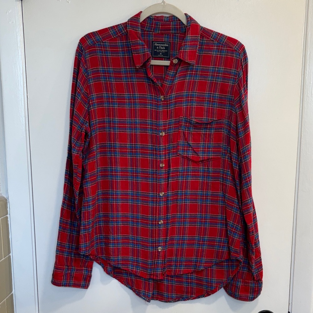 Abercrombie & Fitch Red and Blue Plaid Button-Down Shirt
